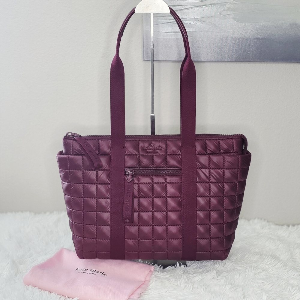 Kate Spade Camden Quilted Medium Tote Burgundy/Maroon with Kate Spade Dust Bag